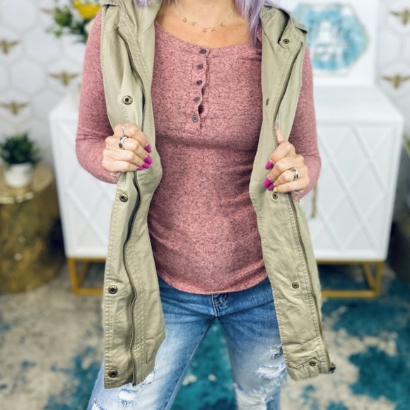 NWT Capella | Olive Soft Brushed Fabric Button Down Round Neck Top, Large - Picture 5 of 8